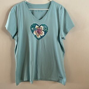 Life Is Good Teal Heart Floral Tee